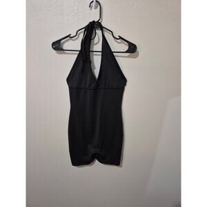 Y2K Black Halter Neck One Piece Romper - Ruched Back Detail
